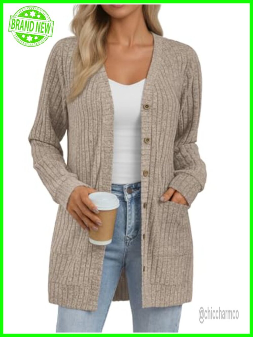 Women's Long Cardigan Sweater Button Up Lightweight Knit with Pockets